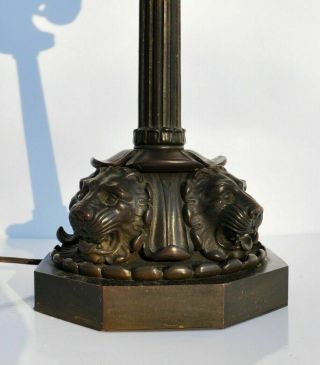 Antique Vintage Lion Heads Bronze Lamp Base for Stained Glass Lamps 2
