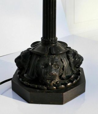 Antique Vintage Lion Heads Bronze Lamp Base for Stained Glass Lamps 3