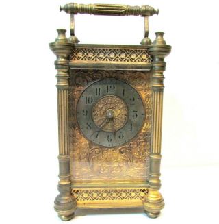 Antique 19c French Gilt Bronze Gothic Napoleon Iii Carriage Clock A/f