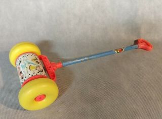 1963 Fisher Price Melody Chime Roller Push Toy Wooden Handle 757