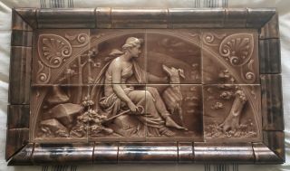 Large American Encaustic Art Pottery Tile Plaque Dog