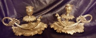 Antique Gothic Brass Ornate Gold Chamberstick/candlestick Holder With Handle