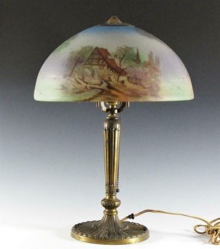 Signed Pittsburgh Reverse Painted Lamp Plb & Co Landscape Scene Shade