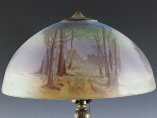 Signed Pittsburgh Reverse Painted Lamp PLB & Co Landscape Scene Shade 2