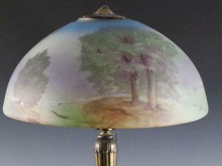 Signed Pittsburgh Reverse Painted Lamp PLB & Co Landscape Scene Shade 3