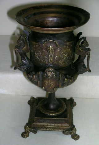 Heavy Antique Egyptian Style Bronze Urn Vase 12 " Tall