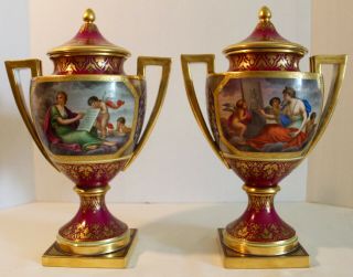 Magnificent Pair Royal Vienna Urns Antique 19th Century