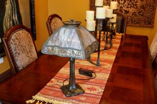 Antique Signed Handel Slag Glass Table Lamp 3