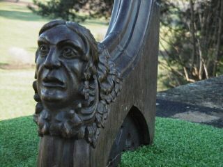 19thc Gothic Oak Church Pew End With Carved Head & Gothic Arch C.  1860