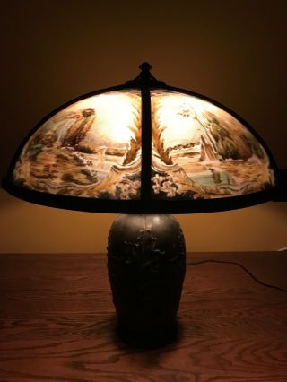 Bradley Hubbard Arts Crafts Reverse Painted Antique Vintage Handel Era Lamp