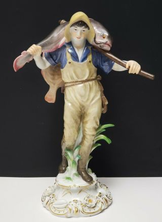 Antique Meissen Porcelain Figurine Boy Fisherman Q173