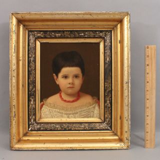 1881 Antique R.  Barber Portrait Oil Painting,  Young Girl W/ Coral Necklace,  Nr
