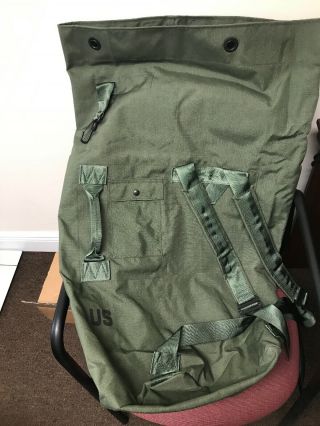 Vintage Us Army Green Military Duffle Backpack Bag Canvas Deployment Rucksack