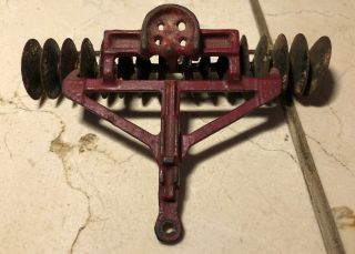 Vintage Arcade Toy Cast Iron Farm Implement Disc Harrow Tractor