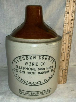 Antique Red Wing Stoneware 1/2 Gal Chicago Il Crock Jug Brown Cone Top Wine Old