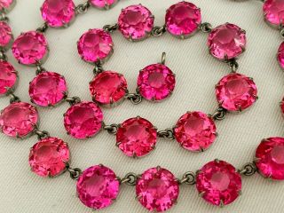 Vintage Antique Art Deco Sterling Pink Crystal Paste Open Back Bezel Necklace