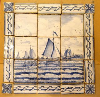 Lovely Old Dutch Delft Blue & White Tile Picture,