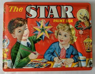 Vintage The Star Paint Box Tin Litho Water Color Paint Box Made In England