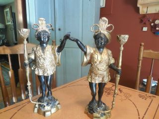 Vtg Pair (2) Brass/bronze Blackamoor Statue 16 " / 15 3/4 " Candlesticks