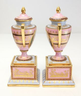 Pair Royal Vienna Hand Painted Porcelain Miniature Double Handled Urns,  c1910 3