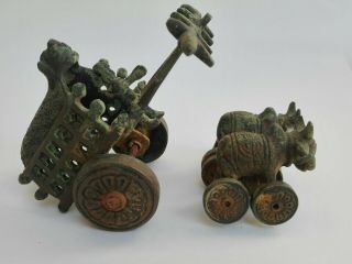Vintage Wagon Carriage Man Jewish Judaica Menorah Antique Cast Bronze Handmade