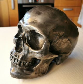 Vintage Large Size 4kgs Metal Memento Mori Realistic Human Skull Desk Stand