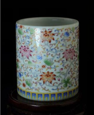 Old Chinese Hand - Made White Glaze Pastel Porcelain Flower Brush Pot C01