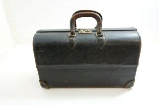 Antique / Vintage Black Leather Hard Shell Doctors Bag With Compartments