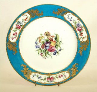 Rare Sevres Porcelain Plate Masterly Done With Fruit And Flowers