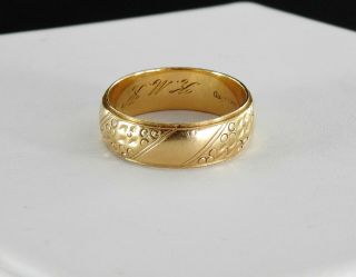 Vintage Solid 14k Yellow Gold Wedding Band Ring Etched Design 6 G Size 8.  5