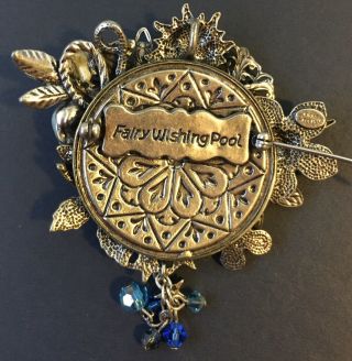Vintage Kirks Folly Fairy Wishing Pool Pin/Brooch/ Pendant Rare Silvertone Blue 3