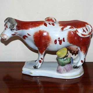 Early 19th Century Staffordshire Pearlware Cow Creamer With Milkmaid