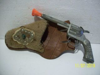 Vtg Pal " K " Revolver Toy Cap Gun W/ Leather Holster Made In The Usa
