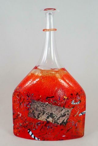 Big Vintage Kosta Boda Sweden Bertil Vallien Red Art Glass Satellite Bottle Vase