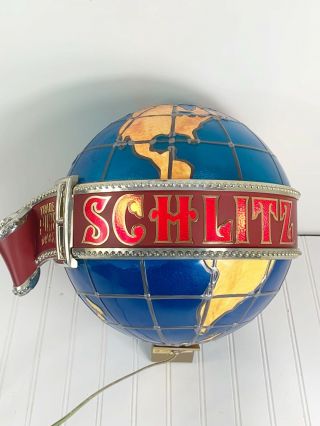 Vintage 1977 Schlitz Beer World Globe Lamp Wall Mount Bar Signage Large