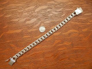 Mens Vintage Sterling Silver Curb Chain 9 Inch 11.  5 Mm Mexico Bracelet