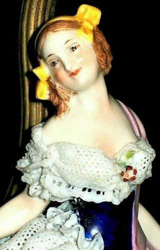 Antique German Dresden Art Deco Lace Lady Dancer Bronze Porcelain Lamp Figurine