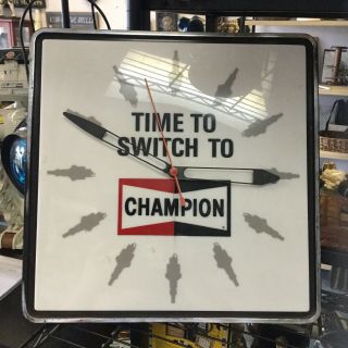 Vintage Champion Spark Plugs Advertising Light Up Clock  16”x16”x4”