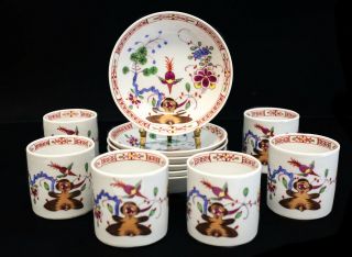 6 Meissen Kakiemon Hand Painted Porcelain Demitasse Cup And Saucers