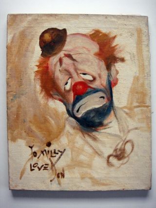 Old Vintage Sad Clown Oil Painting On Canvas 16 X 20 Signed Don