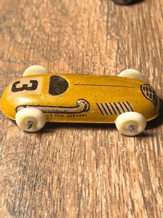 Antique/vintage Litho Tin Toy Race Car Made In Us Zone Germany Yellow 3 1940 