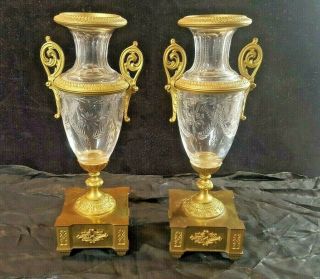 Pair 12 ½ " Antique French Crystal Dore Bronze Mounts Vases