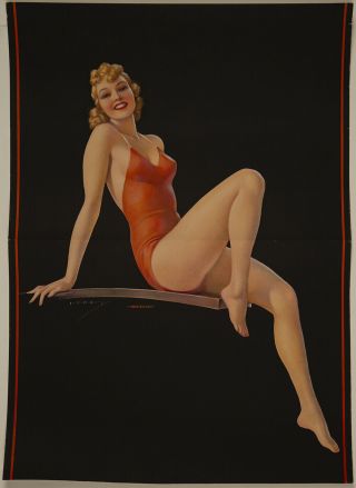 Vintage 1940s Art Deco Jules Erbit Bathing Suit Clad Pin - Up Poster Tops Em All