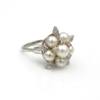 14k White Gold Vintage Pearl And Diamond Starburst Cluster Ring Size 5 875b - 9