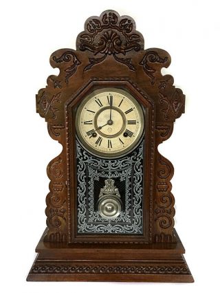 Lovely Antique 8 Day American Kirkwood Model Strike Shelf Clock By Ansonia