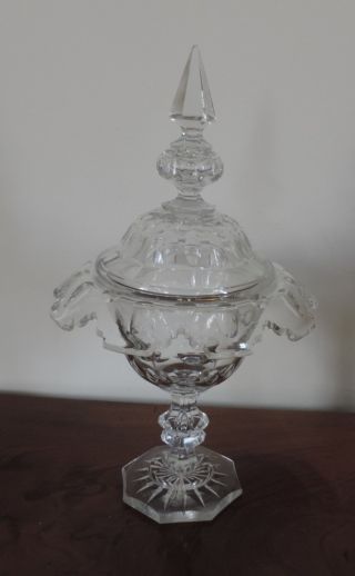 Antique 19th Century Cut Crystal Glass Compote Urn & Cover Candy Jar Centerpiece