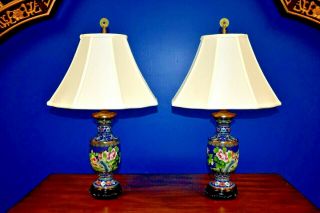 Matched 25 " Chinese Cloisonne Vase Lamps - Porcelain - Enamel - Asian - Oriental