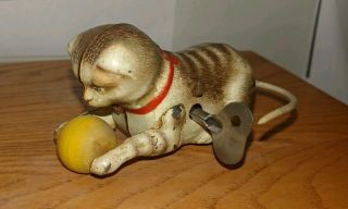 Vintage Us Zone Germany Wind Up Roll Over Cat With Ball Toy