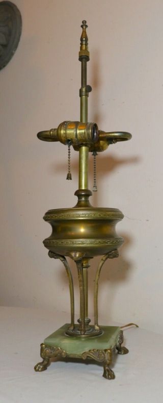 Antique Ornate Victorian Bronze Green Onyx Figural Electric Table Lamp Brass
