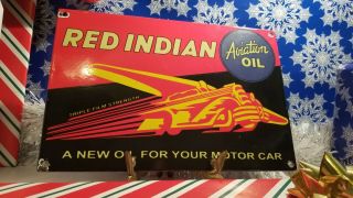 Vintage Red Indian Gasoline Porcelain Aviation Service Station Motor Oil Sign